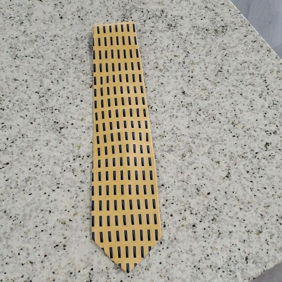 Valerio Garati men’s  handmade silk tie, Gold, Blue & Black - Picture 1 of 4